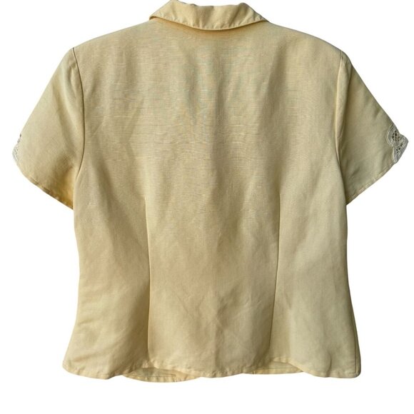 Emma James Petite Vintage Yellow Linen Blend Lace Crochet Sleeve Blazer Jacket 1 - Picture 2 of 10